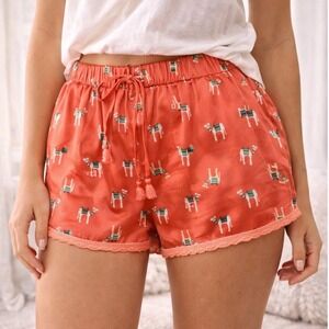 Aerie Camel Print Lounge Shorts Coral Pink Elastic Waist Tassel Drawstring M O2